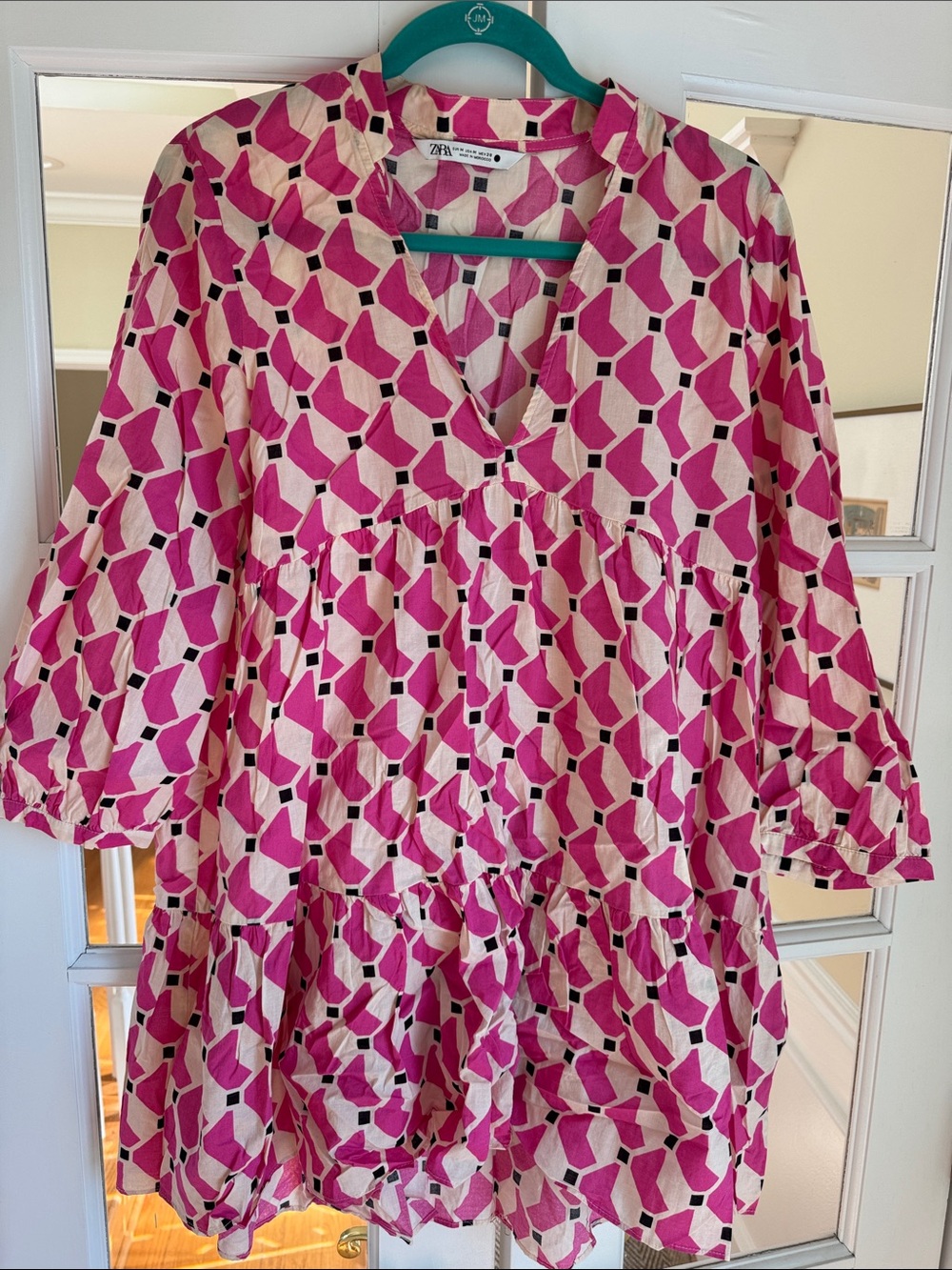 Zara Pink Geometric Tiered Casual Dress